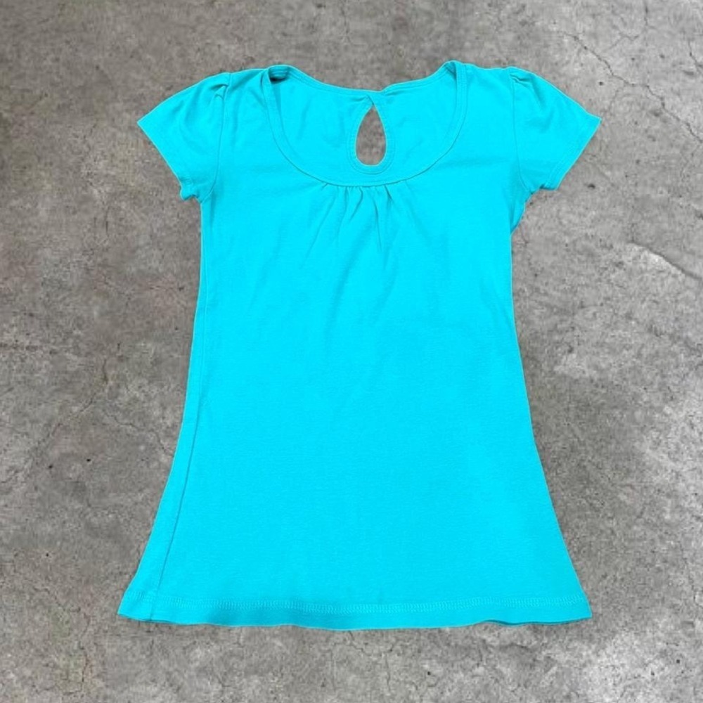 y2k teal ruched scoop neck top xs